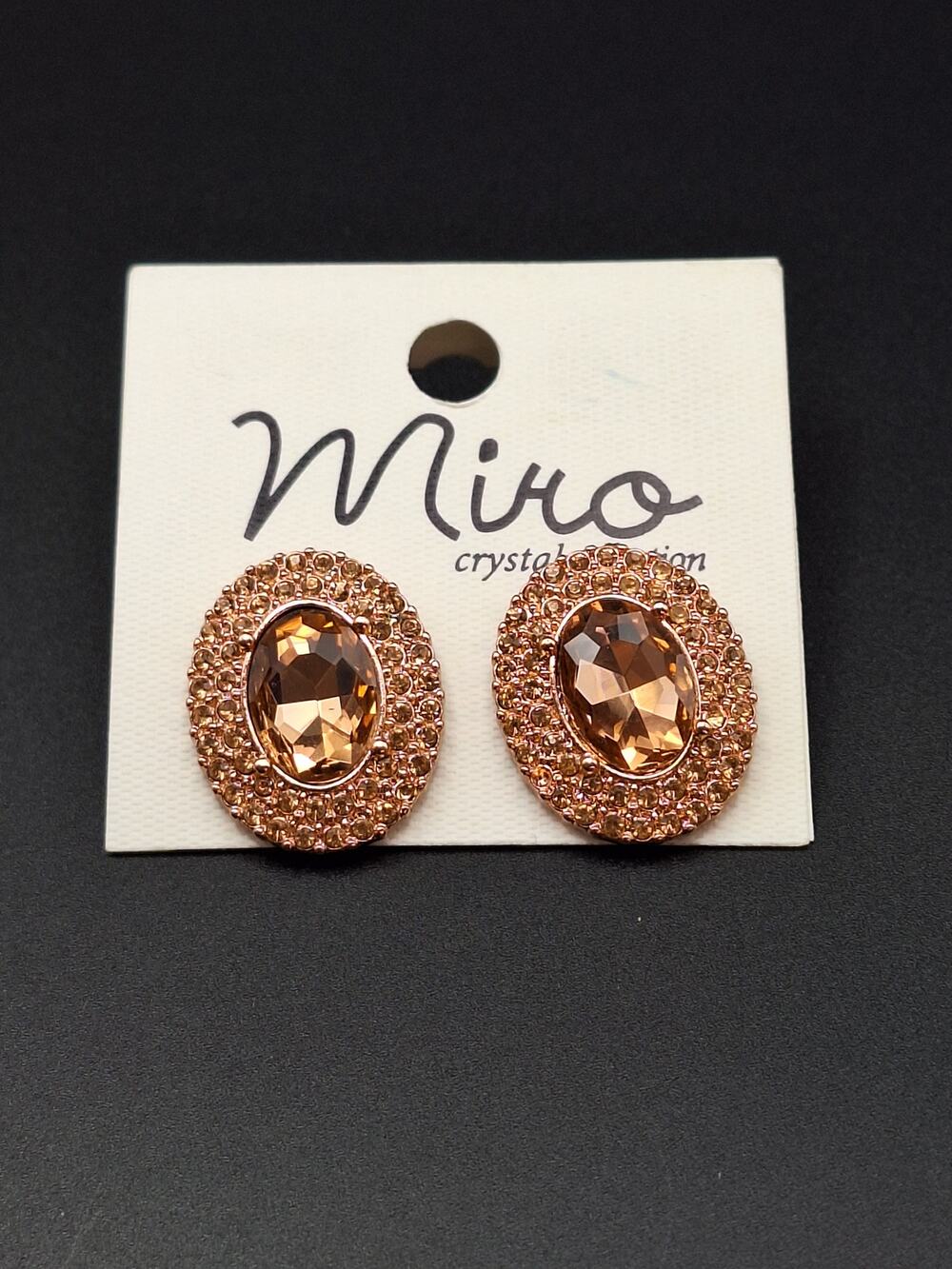 Miro Crystal Collection Topaz Amber Oval Pavé Statement Stud Earrings